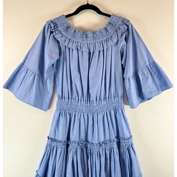 Anthropologie Misa Womens Dress Blue Masha Mini Off Shoulder Tiered Boho Small - Picture 9 of 13